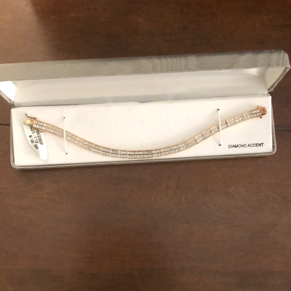 18K Gold Over Sterling Silver Diamond Accent 2 Row Link Bracelet 7.5" In box